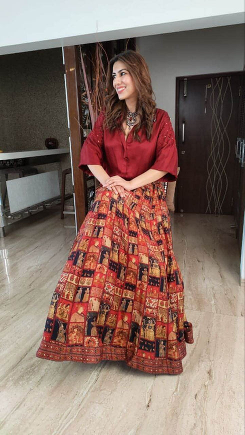 Maroon Shirt Lehenga Set